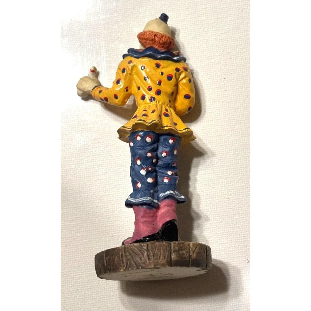 Vintage Hand-Painted Clown Figurine Yellow Polka Dot Shirt Blue Pants 4‎ inches